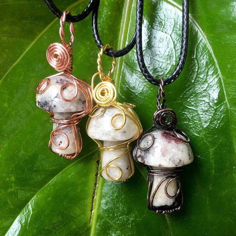 Handmade Wire Wrapped Crystal Mushroom Necklace Necklaces - The Burner Shop