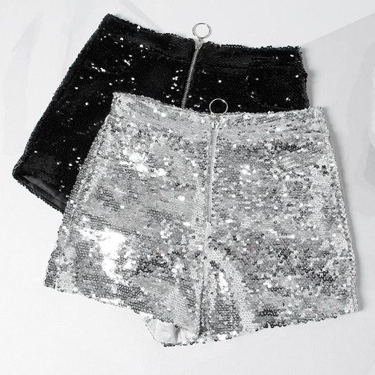 High Waisted Sequin Shorts Shorts - The Burner Shop