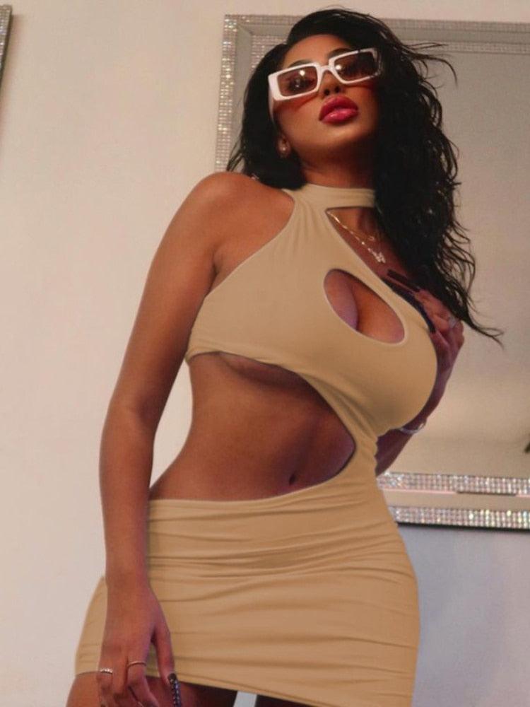 Irregular Cut Out Mini Bodycon Dress Dresses - The Burner Shop