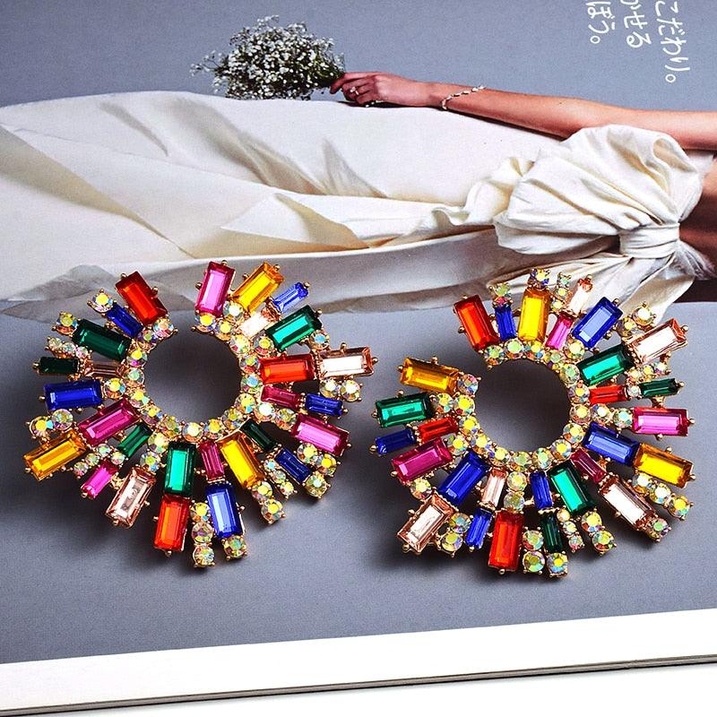 Irregular Metal Colorful Crystal Earrings Earrings - The Burner Shop