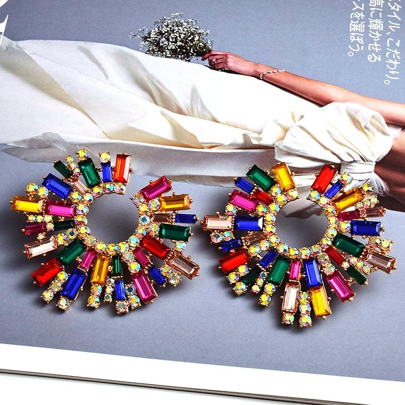 Irregular Metal Colorful Crystal Earrings Earrings - The Burner Shop
