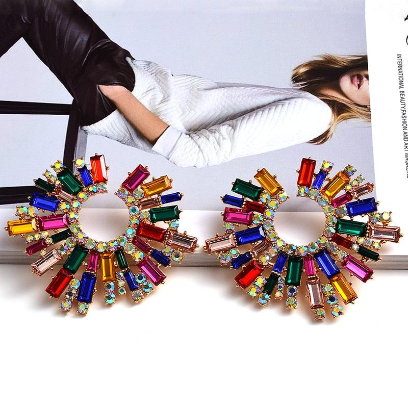 Irregular Metal Colorful Crystal Earrings Earrings - The Burner Shop