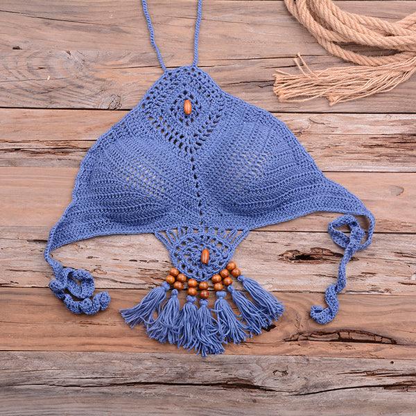 Knitted Crochet Beaded Crop Top & Bottom Two piece - The Burner Shop