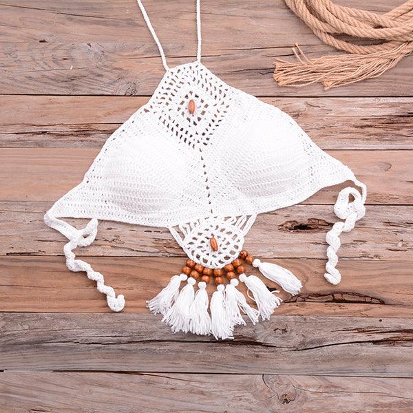 Knitted Crochet Beaded Crop Top & Bottom Two piece - The Burner Shop