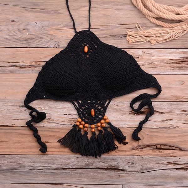 Knitted Crochet Beaded Crop Top & Bottom Two piece - The Burner Shop