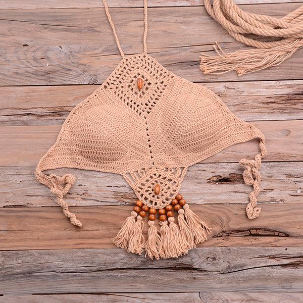 Knitted Crochet Beaded Crop Top & Bottom Two piece - The Burner Shop