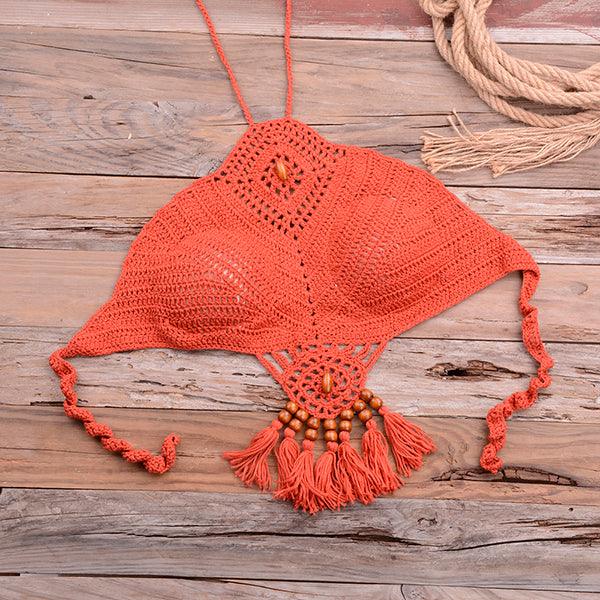 Knitted Crochet Beaded Crop Top & Bottom Two piece - The Burner Shop