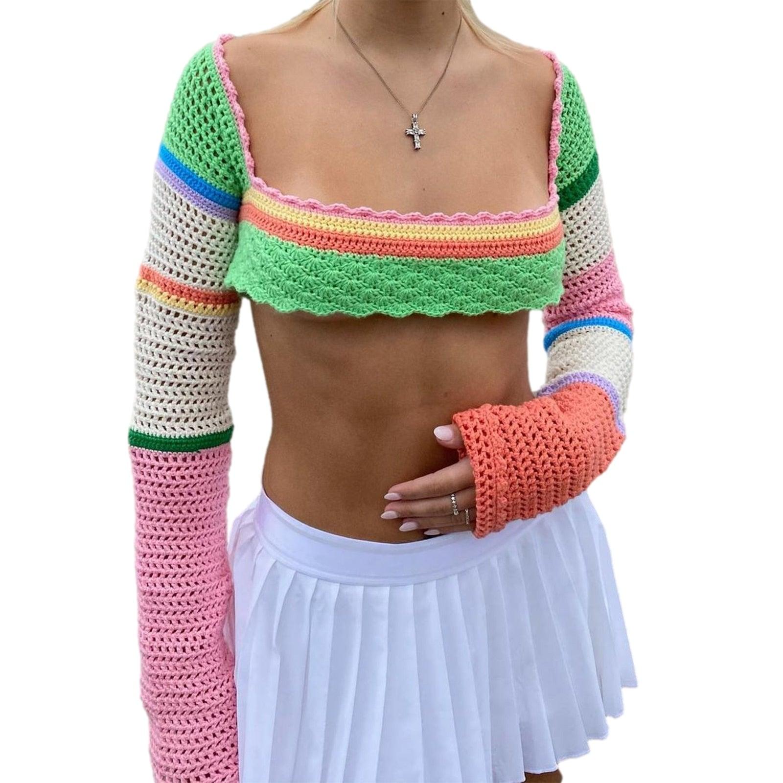 Knitted Crochet Sweater Crop Top Tops - The Burner Shop