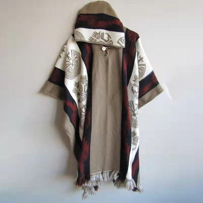 Knitted Ethnic Print Poncho Ponchos - The Burner Shop