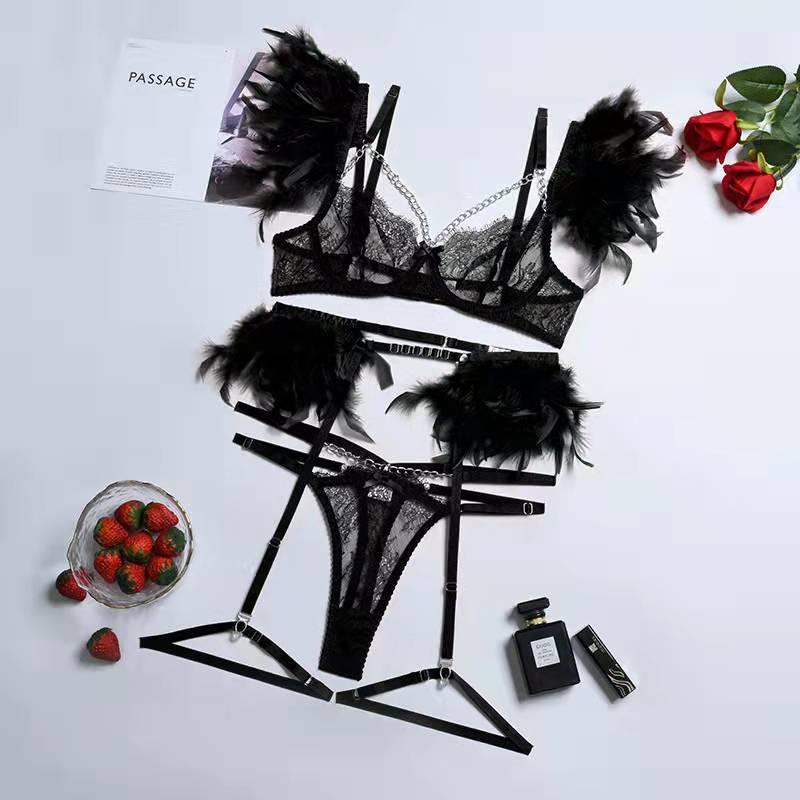 Lace & Feathers Lingerie Set Bras - The Burner Shop