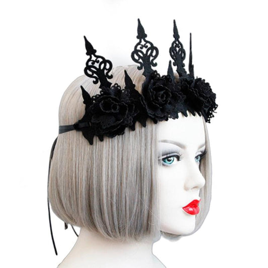 Lady Queen Black Crown Headpiece - The Burner Shop
