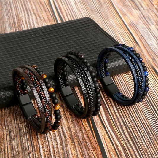 Leather And Tiger Eye Beaded Bracelet Bracelets - The Burner Shop