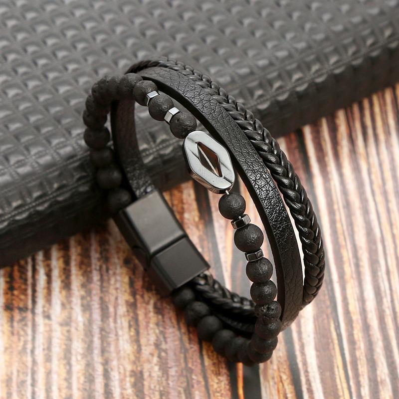 Leather And Tiger Eye Beaded Bracelet Bracelets - The Burner Shop