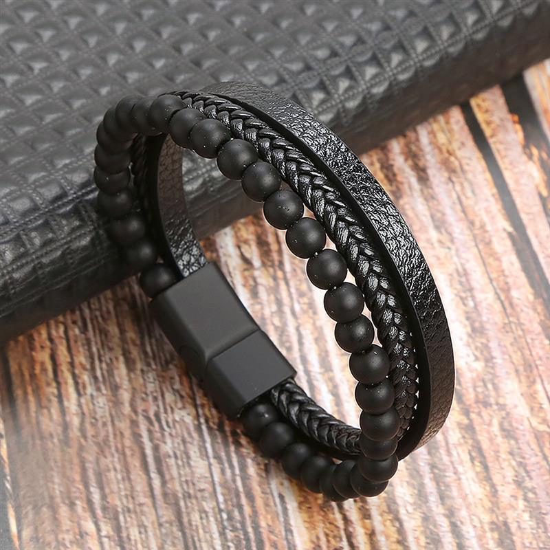 Leather And Tiger Eye Beaded Bracelet Bracelets - The Burner Shop