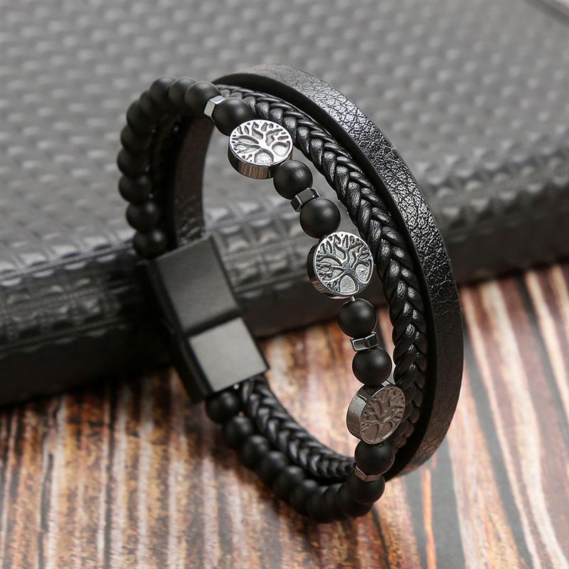 Leather And Tiger Eye Beaded Bracelet Bracelets - The Burner Shop