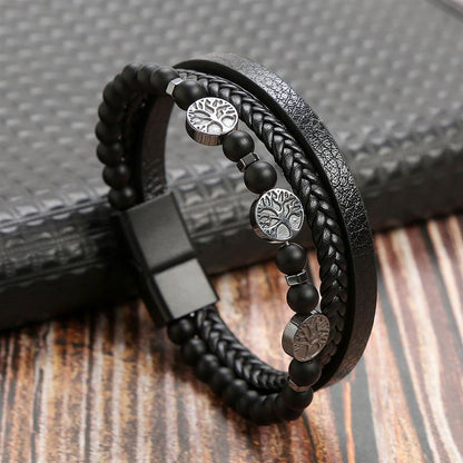 Leather And Tiger Eye Beaded Bracelet Bracelets - The Burner Shop