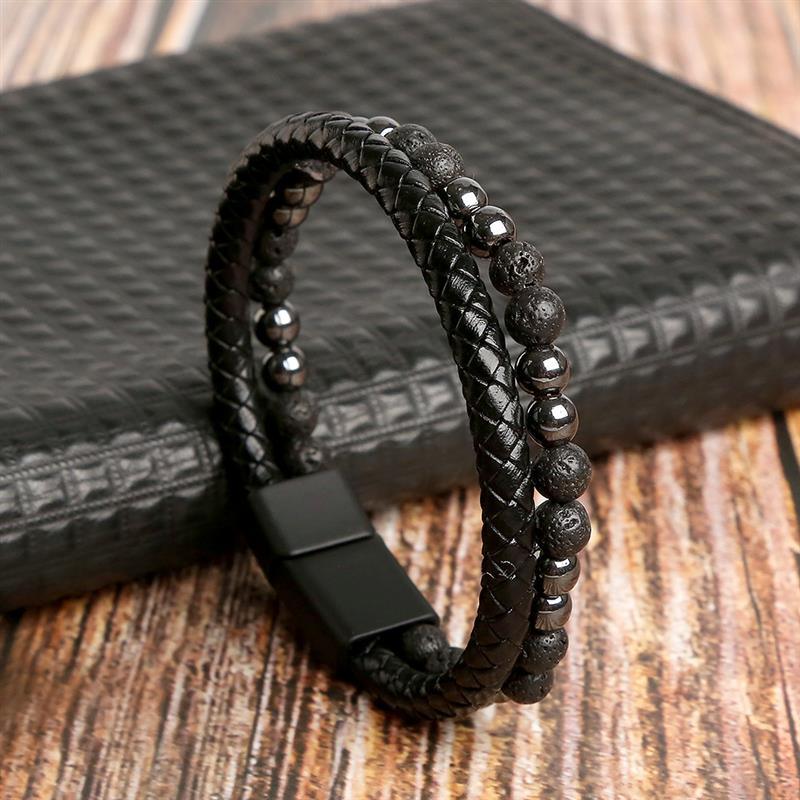 Leather And Tiger Eye Beaded Bracelet Bracelets - The Burner Shop