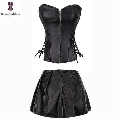 Leather Corset With Zipper Corsets - The Burner Shop