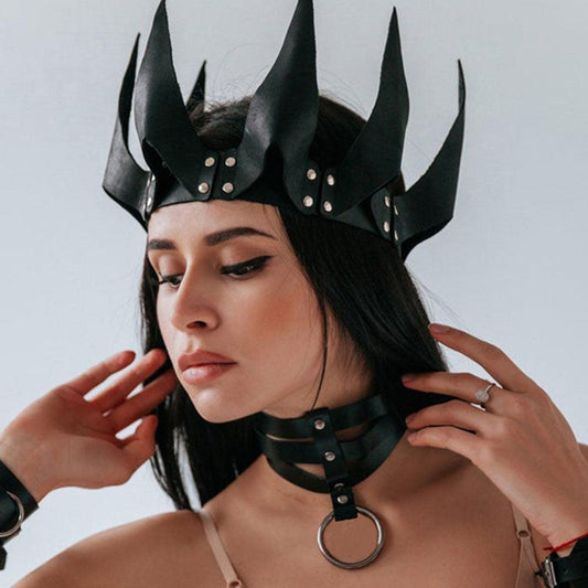 Leather Steampunk Crown Headpiece - The Burner Shop