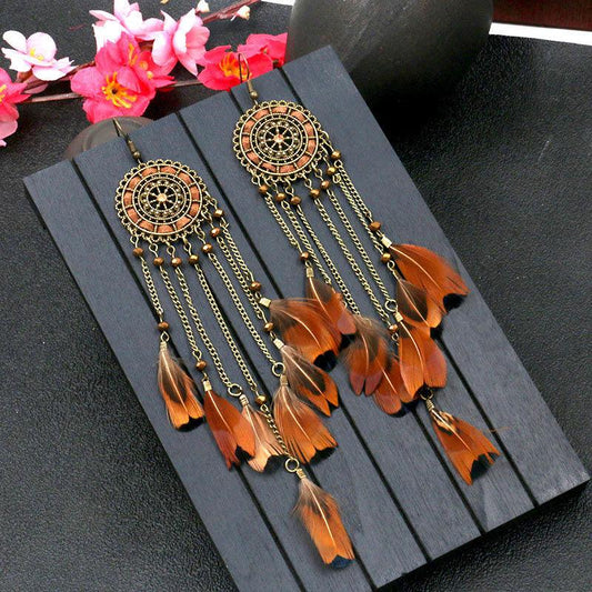 Leopard Feather Drop Earring Earrings - The Burner Shop