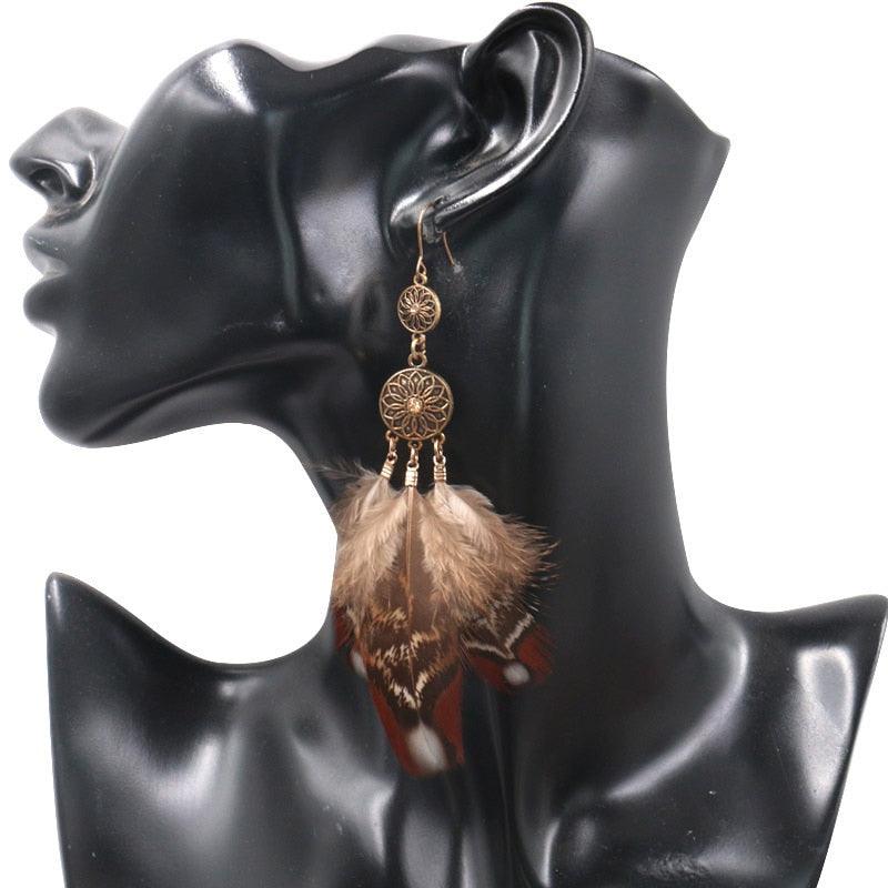 Leopard Feather Drop Earring Earrings - The Burner Shop