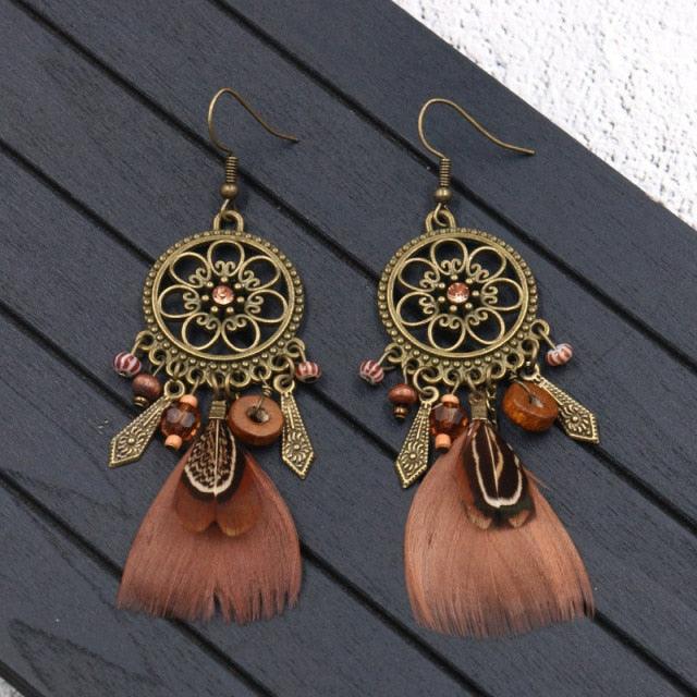Leopard Feather Drop Earring Earrings - The Burner Shop