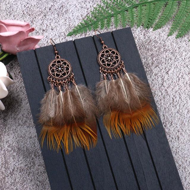 Leopard Feather Drop Earring Earrings - The Burner Shop