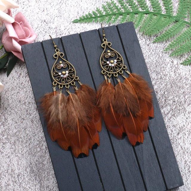 Leopard Feather Drop Earring Earrings - The Burner Shop