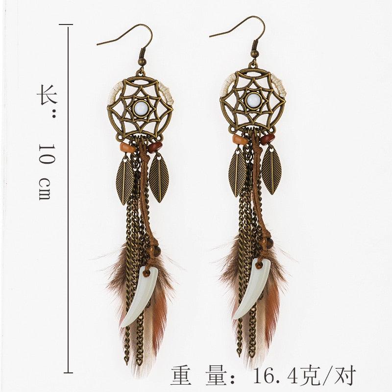 Leopard Feather Drop Earring Earrings - The Burner Shop