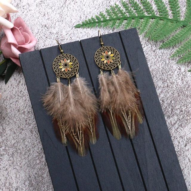 Leopard Feather Drop Earring Earrings - The Burner Shop