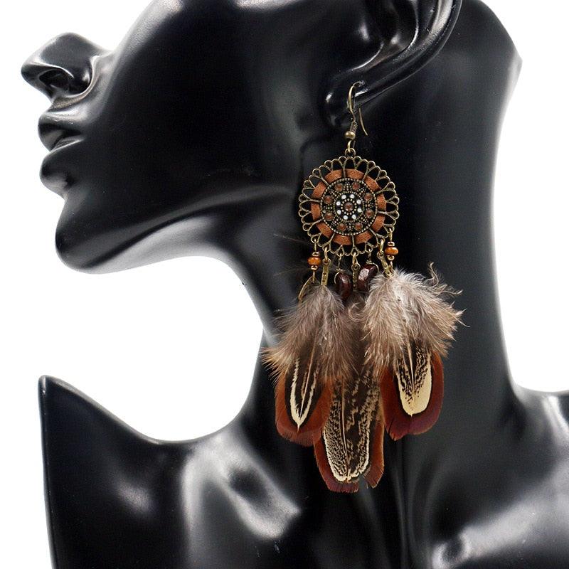 Leopard Feather Drop Earring Earrings - The Burner Shop