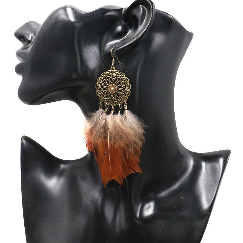 Leopard Feather Drop Earring Earrings - The Burner Shop