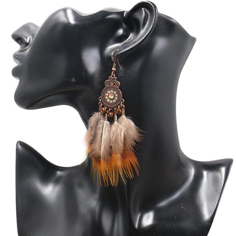 Leopard Feather Drop Earring Earrings - The Burner Shop