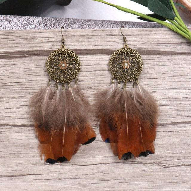 Leopard Feather Drop Earring Earrings - The Burner Shop