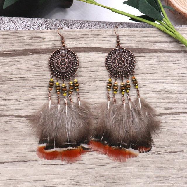 Leopard Feather Drop Earring Earrings - The Burner Shop