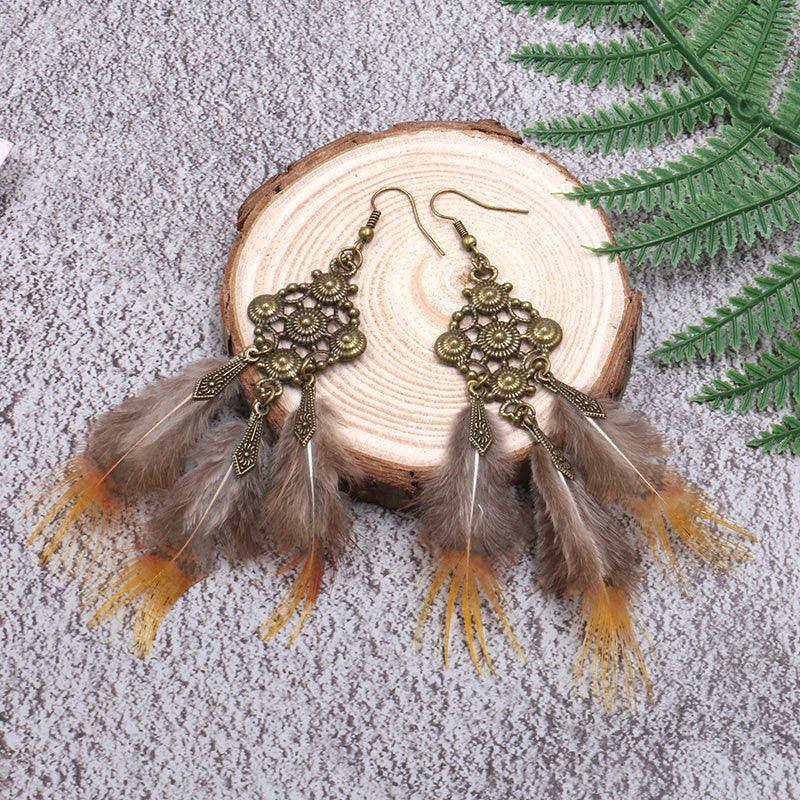 Leopard Feather Drop Earring Earrings - The Burner Shop