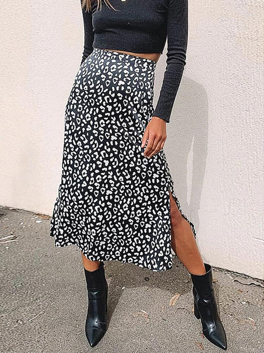 Leopard Print Chiffon Split Skirt Skirts - The Burner Shop