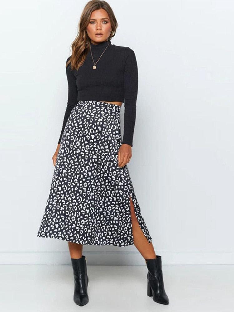 Leopard Print Chiffon Split Skirt Skirts - The Burner Shop
