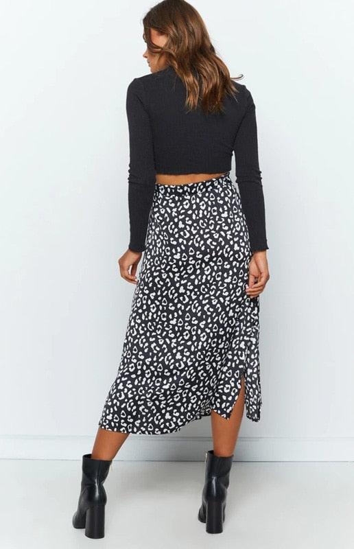 Leopard Print Chiffon Split Skirt Skirts - The Burner Shop