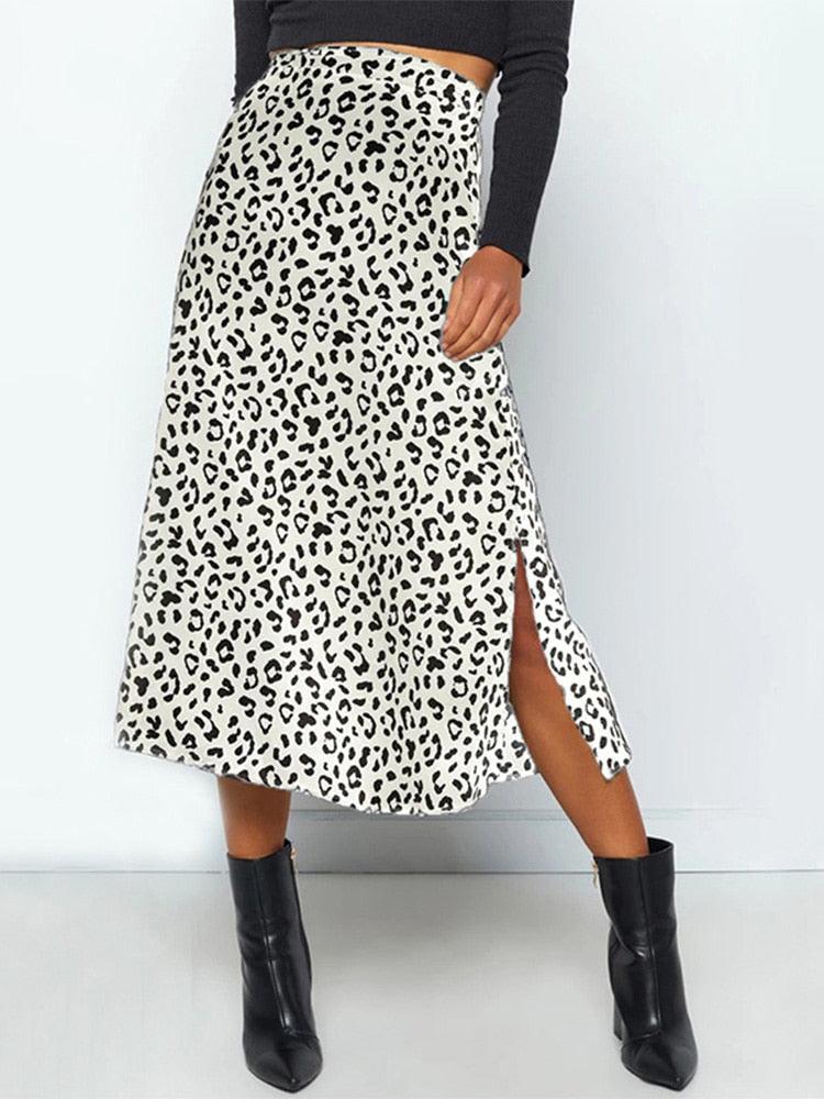 Leopard Print Chiffon Split Skirt Skirts - The Burner Shop