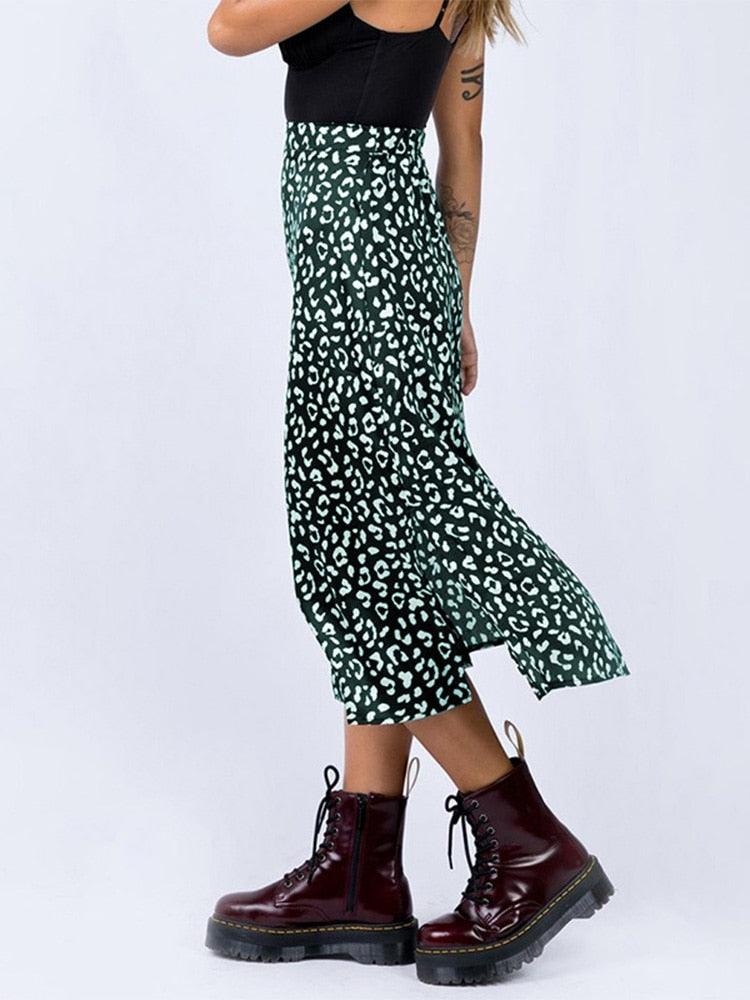 Leopard Print Chiffon Split Skirt Skirts - The Burner Shop
