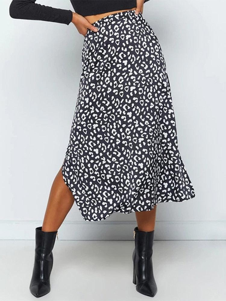 Leopard Print Chiffon Split Skirt Skirts - The Burner Shop