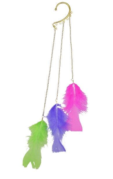 Long Feather Tassel Cuff Clip Earring Ear Cuffs - The Burner Shop