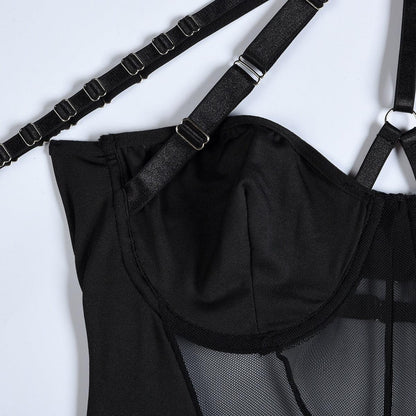 Mesh Backless Halter-neck Bodysuit Bodysuit - The Burner Shop