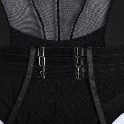 Mesh Backless Halter-neck Bodysuit Bodysuit - The Burner Shop