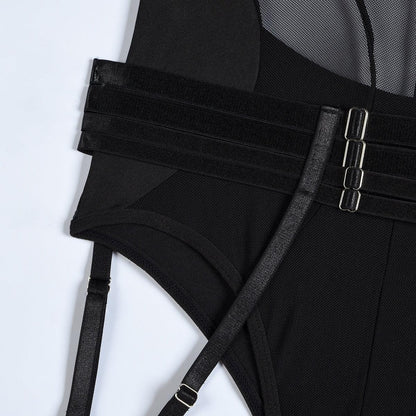Mesh Backless Halter-neck Bodysuit Bodysuit - The Burner Shop