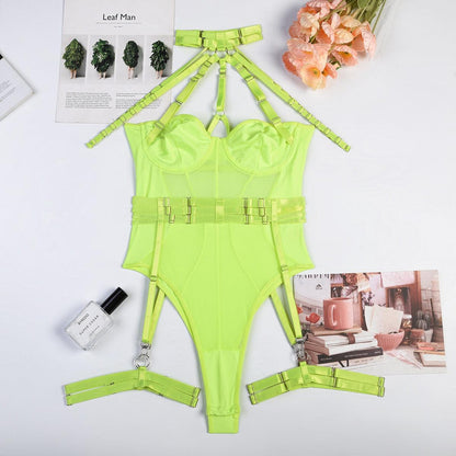Mesh Backless Halter-neck Bodysuit Bodysuit - The Burner Shop
