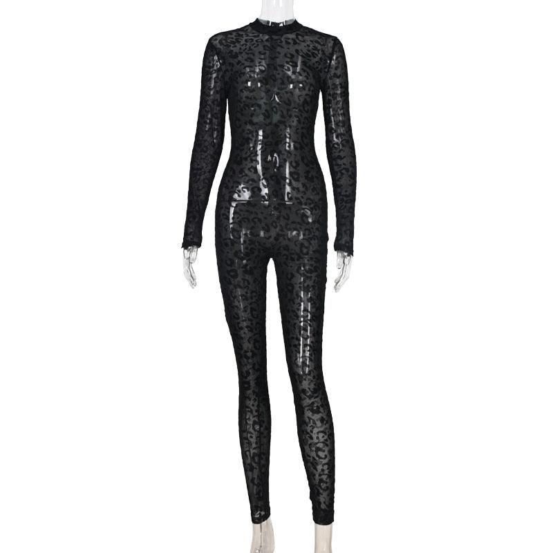 Mesh Leopard See-Through Velour Jumpsuit Jumpsuit - The Burner Shop
