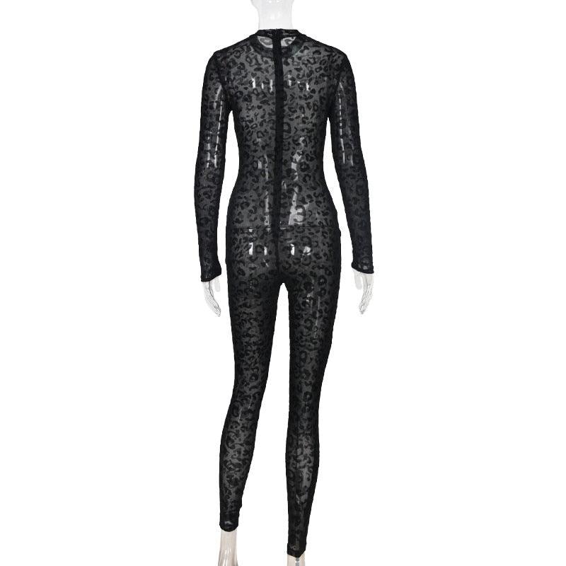 Mesh Leopard See-Through Velour Jumpsuit Jumpsuit - The Burner Shop