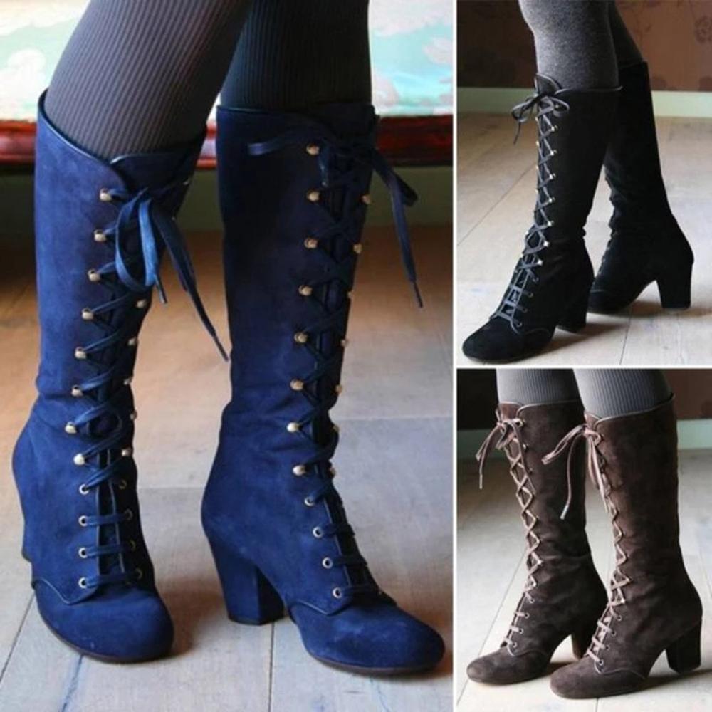 Mid-Calf Lace Up Boots Boots - The Burner Shop